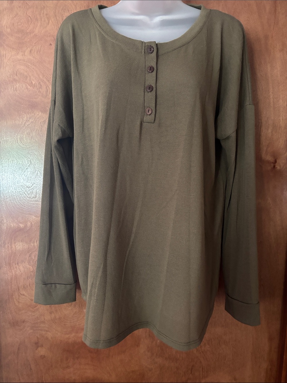 Pulse Olive Green Long-Sleeve Henley Top